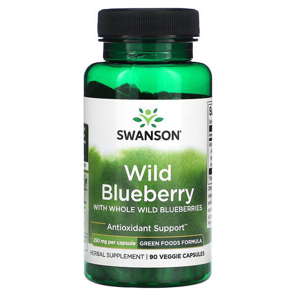 Wild Blueberry with Whole Wild Blueberries, 250 mg, 90 Veggie Capsules (Капсулы на растительной основе) Swanson