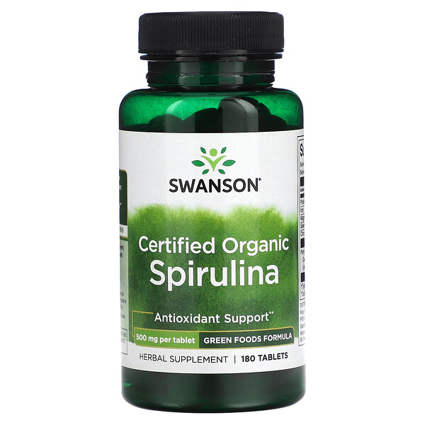 Certified Organic Spirulina, 500 mg, 180 Tablets Swanson