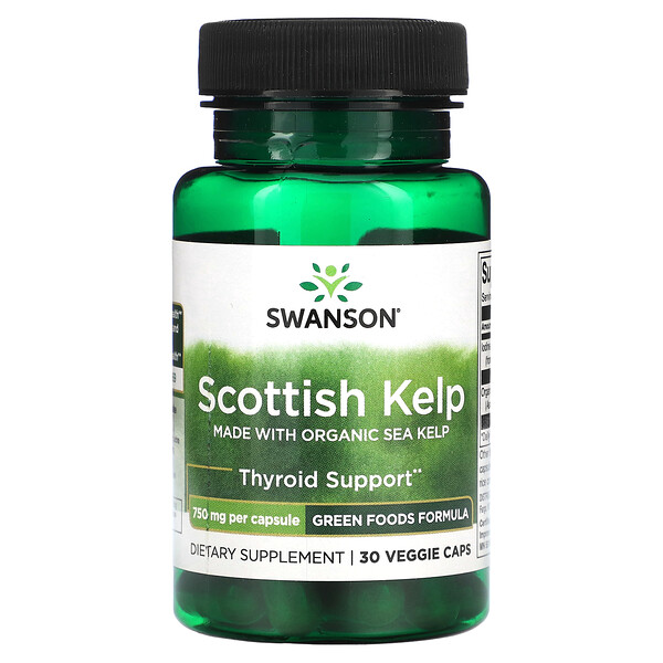 Шотландский морской кельп, Органический - 750 мг - 30 капсул - Swanson Swanson