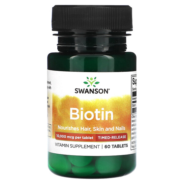 Биотин, Продленного Действия - 10000 мкг - 60 таблеток - Swanson Swanson