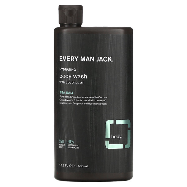 Body Wash with Coconut Oil, Sea Salt, 16.9 fl oz (500 ml) Every Man Jack