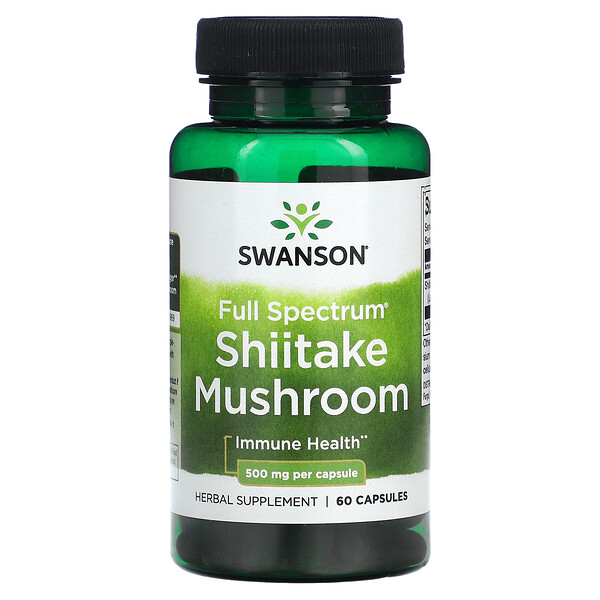 Full Spectrum Shiitake Mushroom, 500 mg, 60 Capsules (Капсулы) Swanson