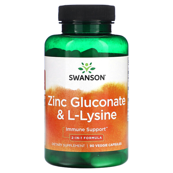 Глюконат цинка и L-лизин, 90 растительных капсул Swanson
