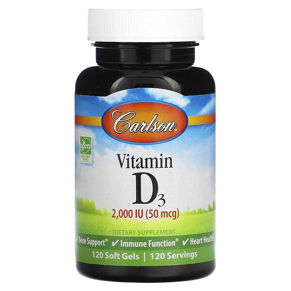 Витамин D3 - 50 мкг (2000 МЕ) - 120 мягких капсул - Carlson Carlson