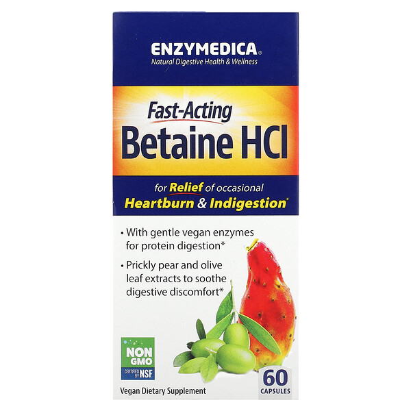 Быстродействующий Бетаин HCl, 60 капсул - Enzymedica Enzymedica