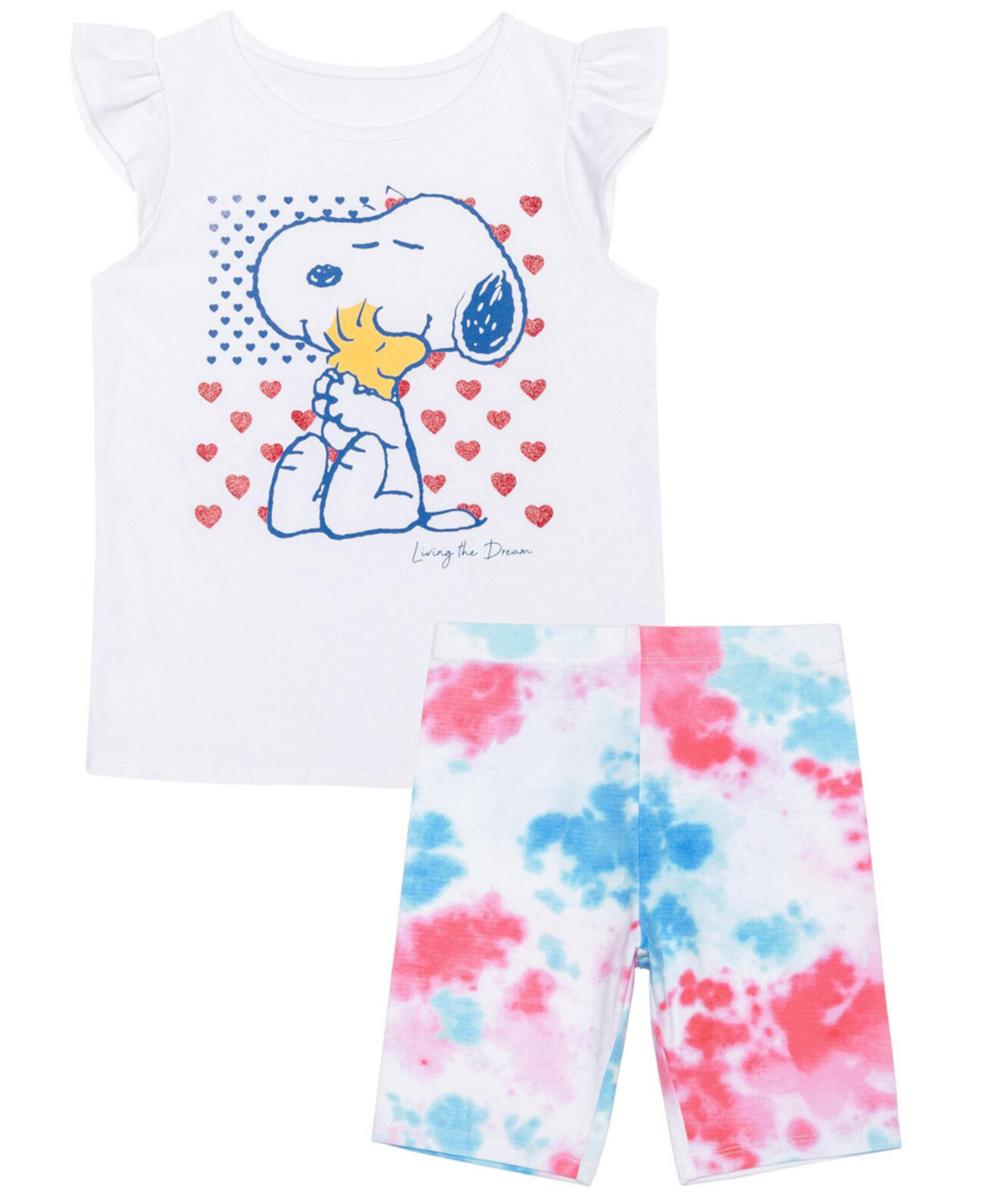 Футболка с рюшами на рукавах для маленьких девочек и шорты Snoopy Americana с эластичной резинкой на талии, комплект из 2 предметов Peanuts