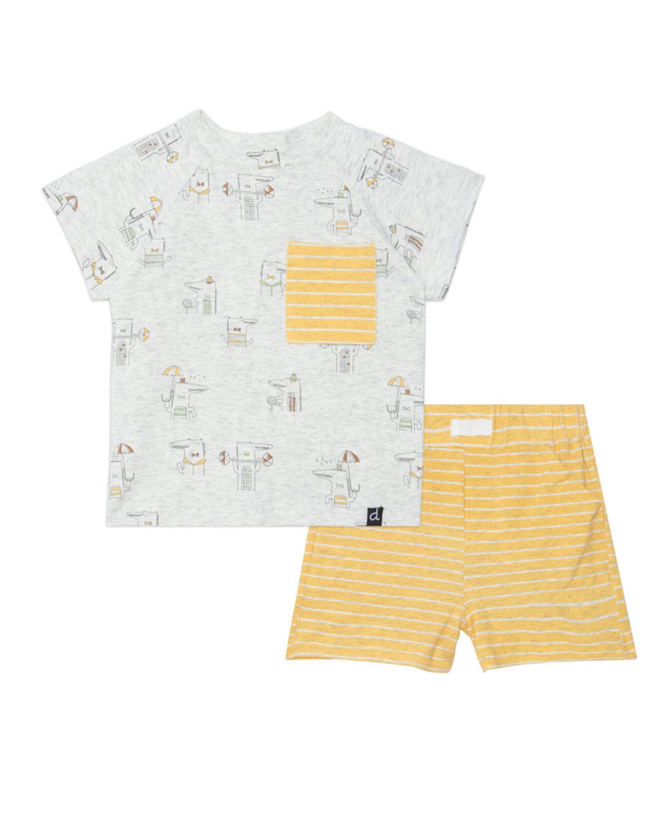 Детский комплект одежды Deux par Deux для мальчиков Baby Boy Organic Cotton Printed Top & Short Set Heather Beige Alligator With Yellow - для малышей Deux par Deux