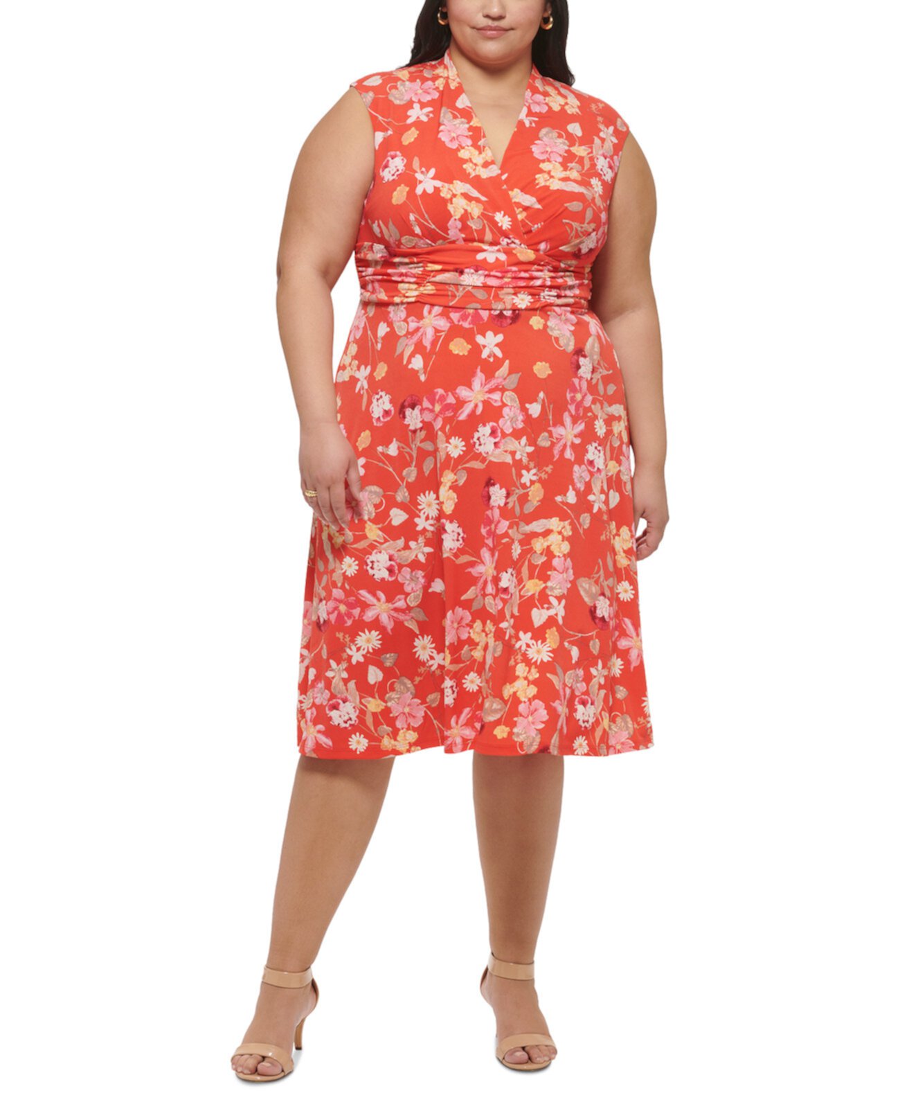 Платье миди с V-образным вырезом больших размеров с пышной юбкой Jessica Howard