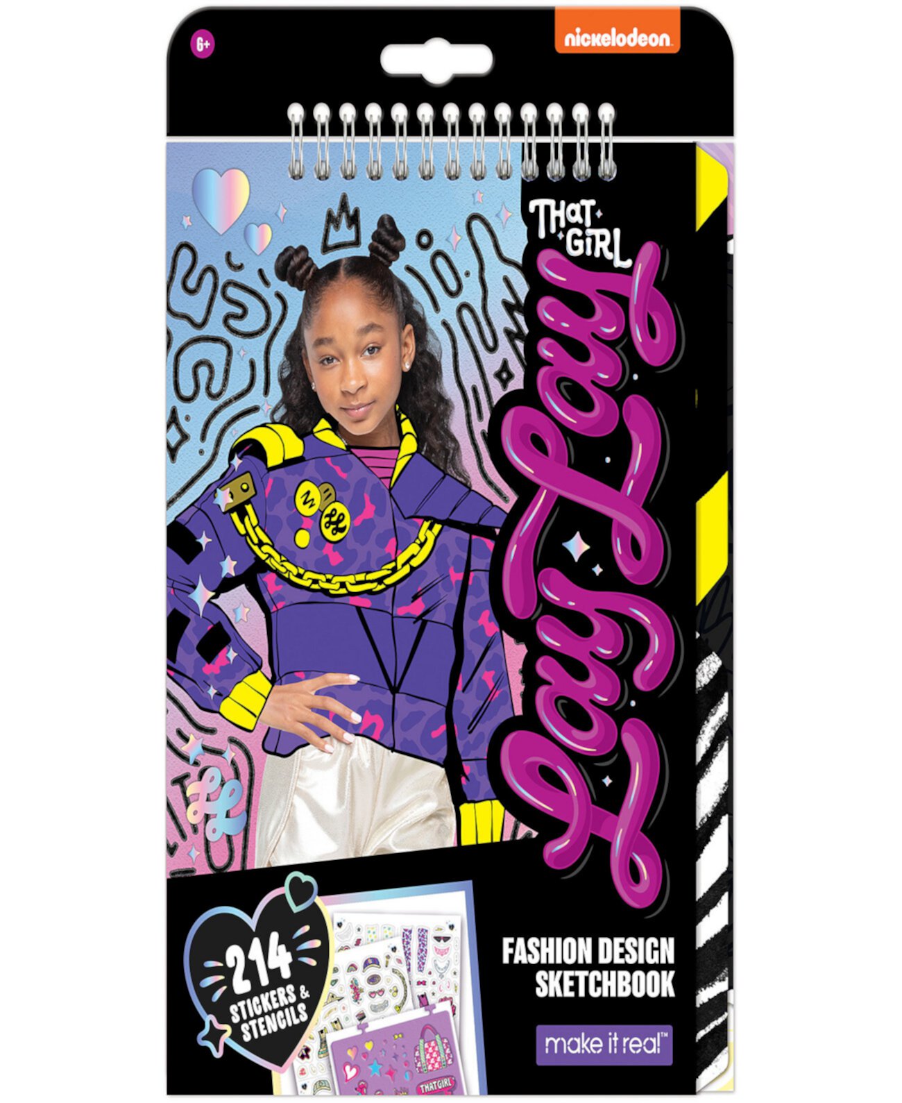 Альбом для рисования модного дизайна «Сделай это реальностью», Nickelodeon, включает в себя 214 трафаретов для наклеек, «Создание эскизов», книжку-раскраску «Модная раскраска», «Девочки-подростки». That Girl Lay Lay