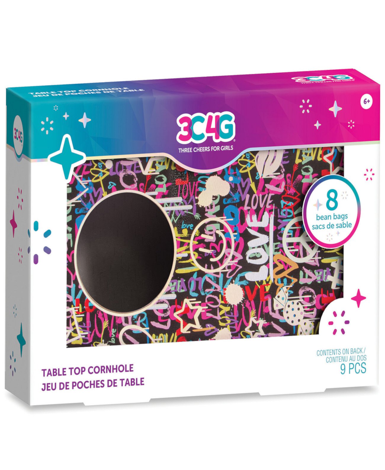 3C4G Столешница для граффити Cornhole — 7 x 10 дюймов с 8 мини-мешками с фасолью розового синего цвета, «Сделай это по-настоящему», для девочек-подростков, настольная доска для Cornhole, мини-игровой набор для Cornhole, портативный, можно играть где угодно Three Cheers For Girls
