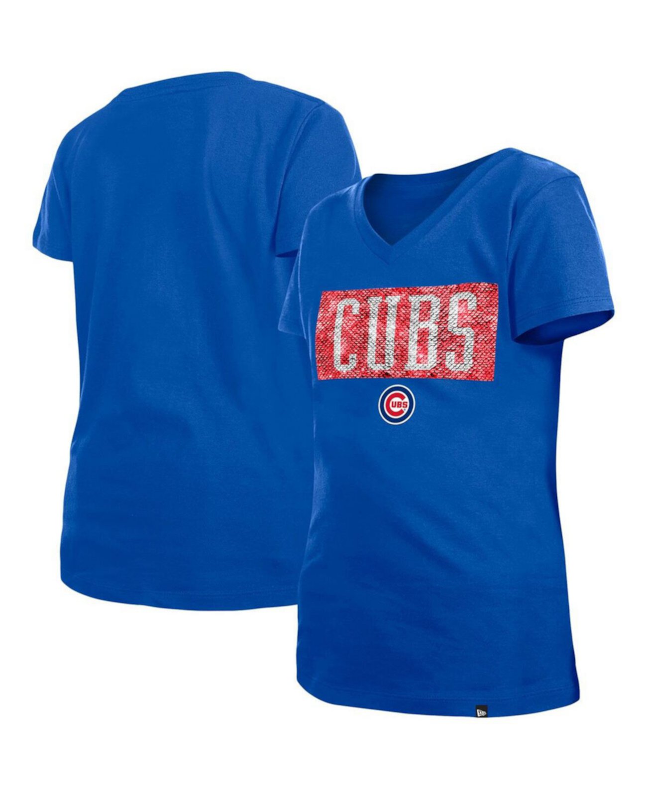 Футболка Для девочек New Era Royal Chicago Cubs Flip Sequin Team V-Neck New Era