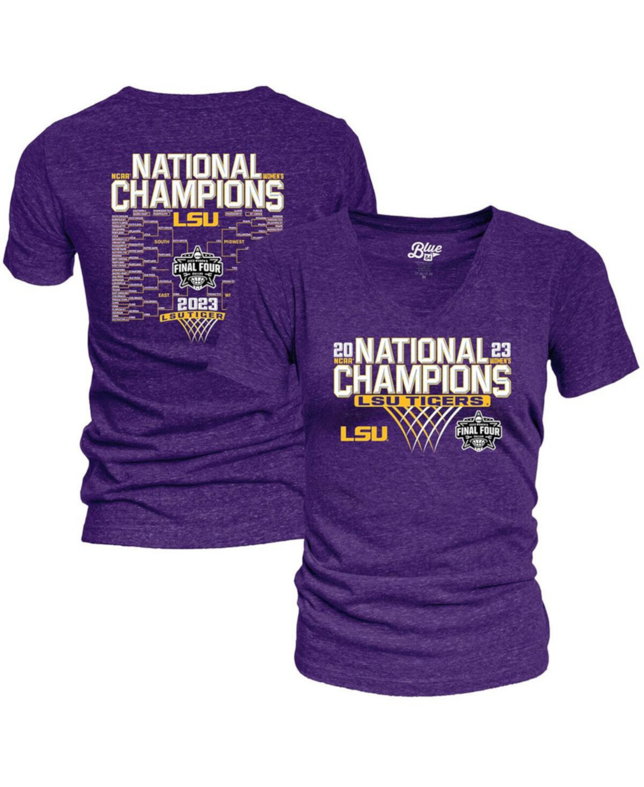 Women's Purple LSU Tigers 2023 NCAA Women's Basketball National Champions Focus Bracket V-Neck T-shirt Blue 84