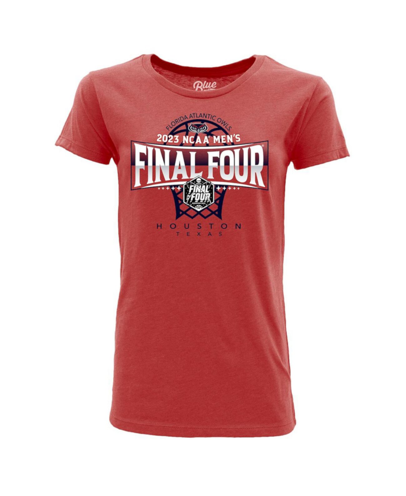 Красная женская футболка мужского баскетбольного турнира FAU Owls 2023 NCAA «Финал четырех мартовского безумия» Blue 84
