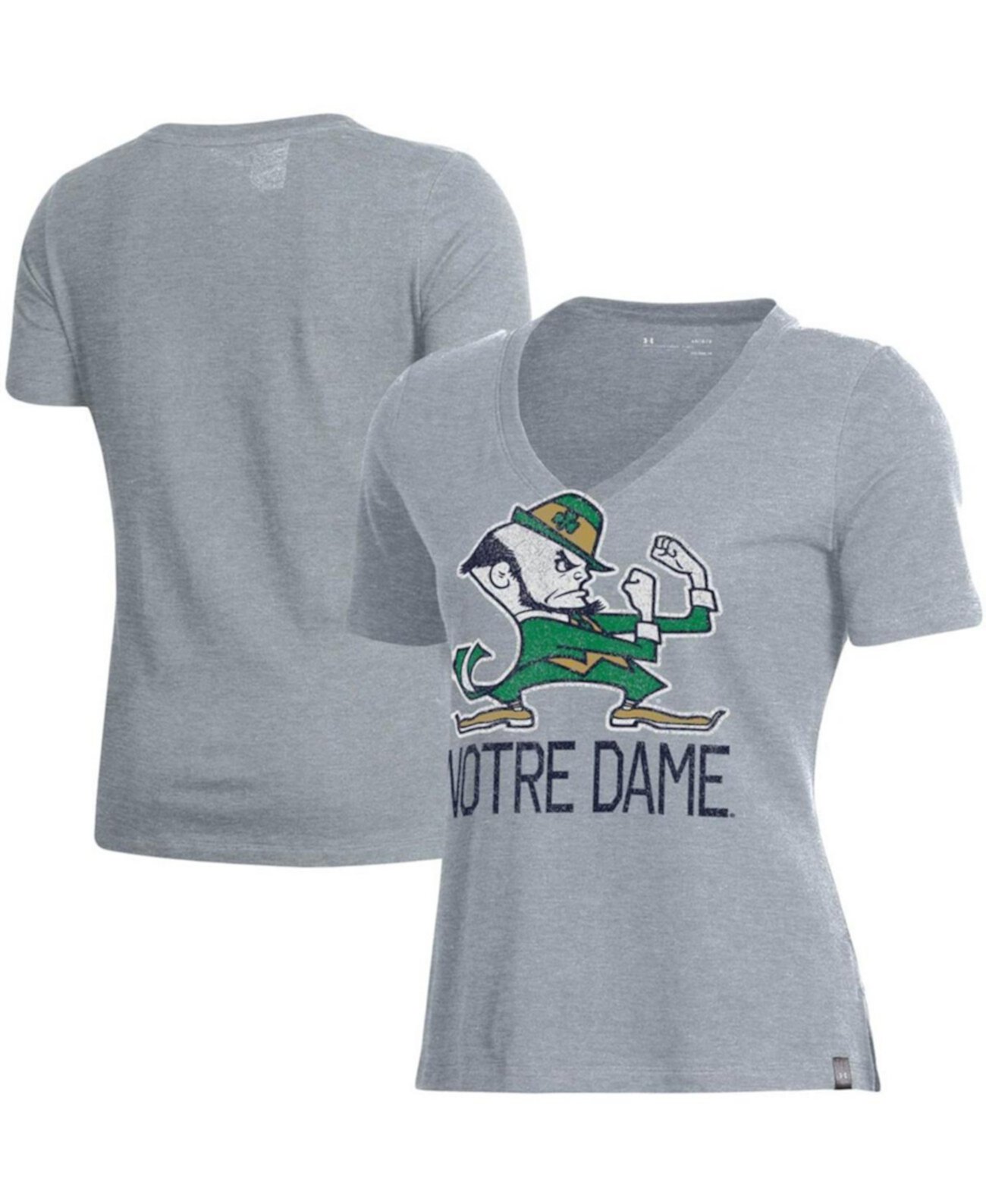 Женская футболка с v-образным вырезом и логотипом Notre Dame Fighting Irish Logo Performance серого меланжевого цвета Under Armour
