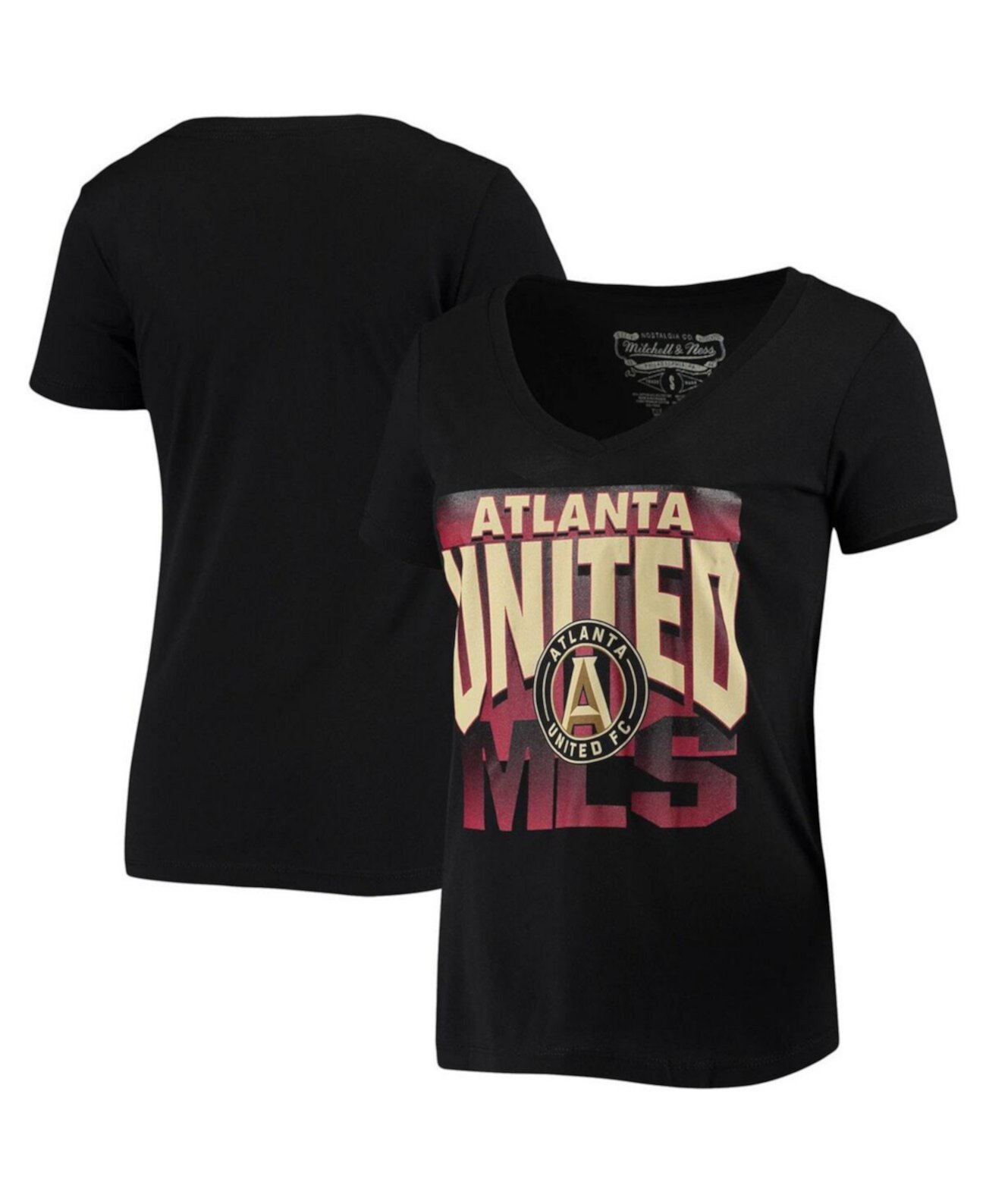 Черная женская футболка с v-образным вырезом Atlanta United FC Winning Streak Mitchell & Ness