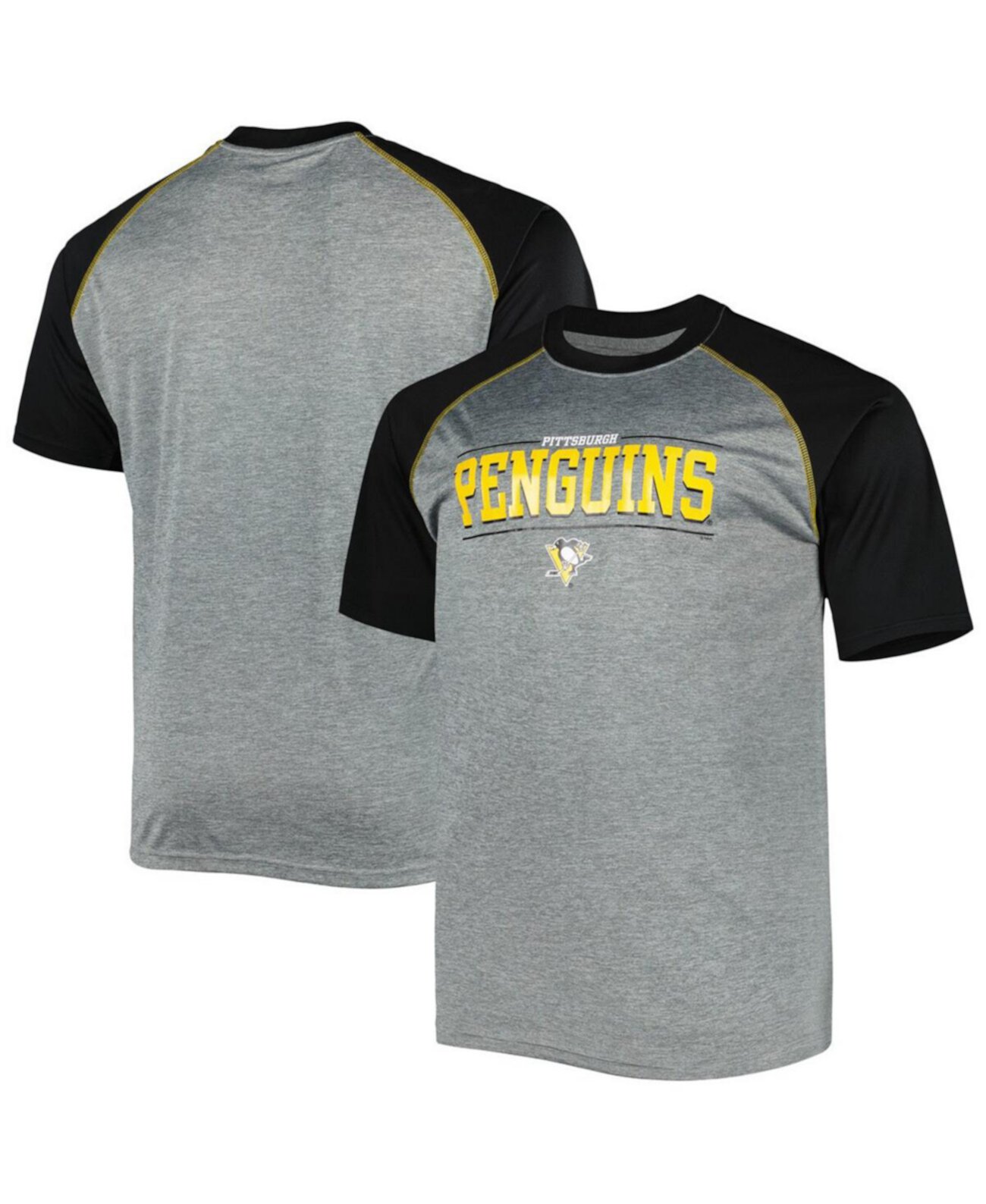 Мужская футболка реглан с логотипом Heather Grey Pittsburgh Penguins Big and Tall Profile