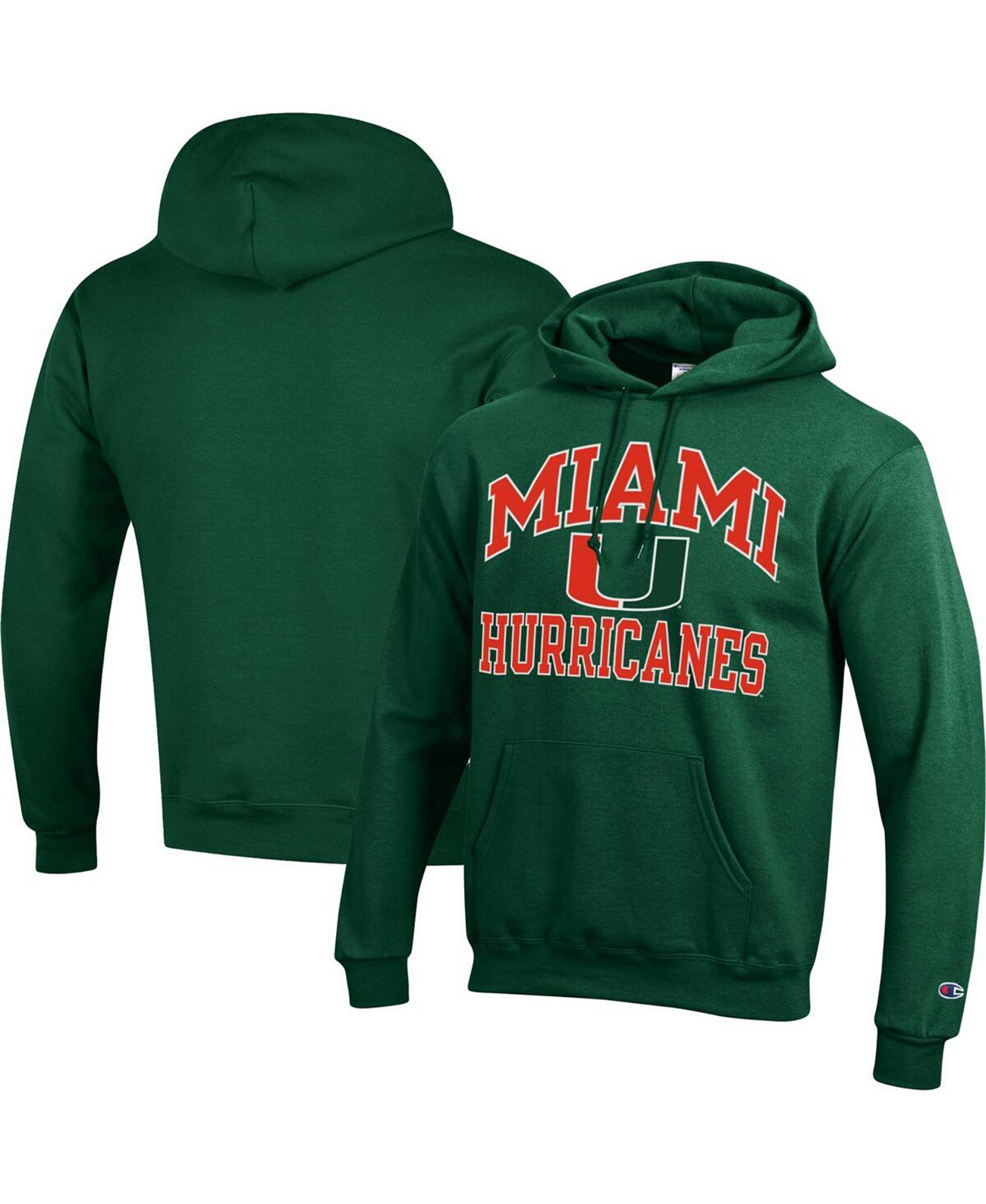 Худи Champion для мужчин Miami Hurricanes с капюшоном и карманом, зелёный Champion