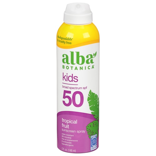 Детские солнцезащитные средства Alba Botanica Kids SPF 50 Sunscreen Spray Tropical Fruit - 5 fl oz Alba