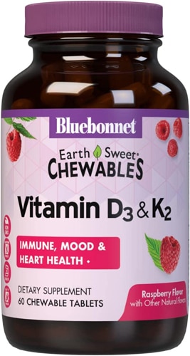EarthSweet Chewables Витамин D3 и K2 Малина — 60 жевательных таблеток Bluebonnet Nutrition