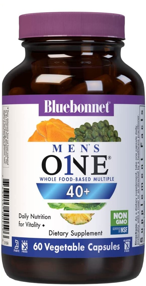 Mens One 40+ Whole Food-Based Multiple — 60 растительных капсул Bluebonnet Nutrition