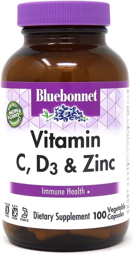 Витамин C, D3 и цинк — 100 растительных капсул Bluebonnet Nutrition