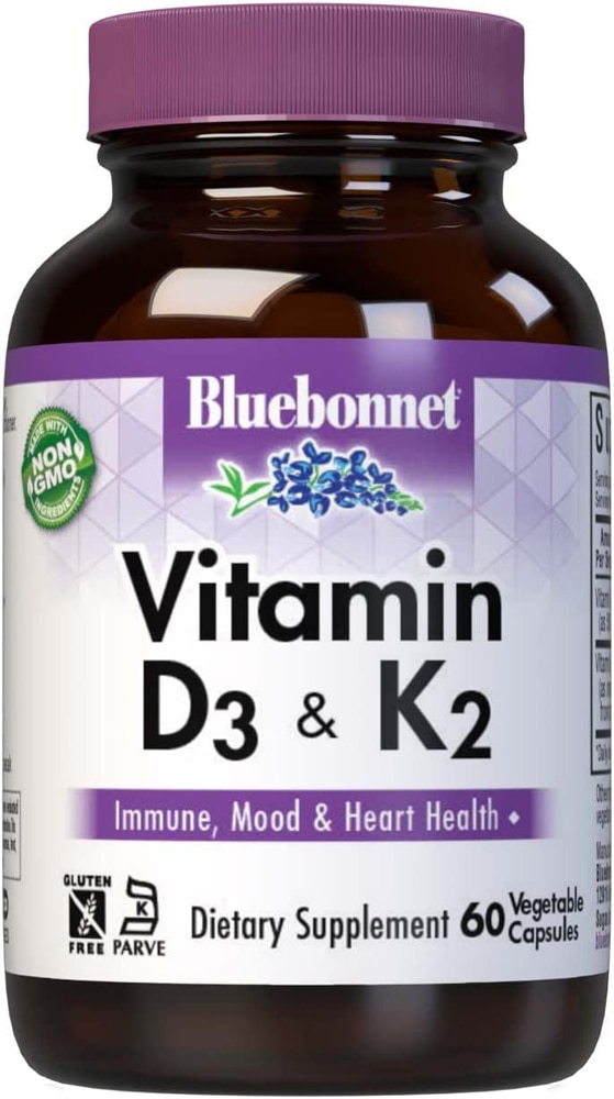 Витамин D3 & K2 - 60 растительных капсул - Bluebonnet Nutrition Bluebonnet Nutrition