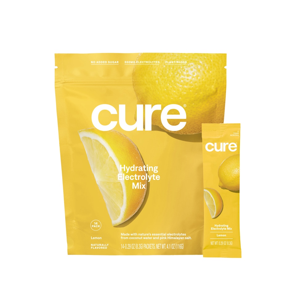 Увлажняющая электролитная смесь для питья «Лимон», 14 упаковок Cure
