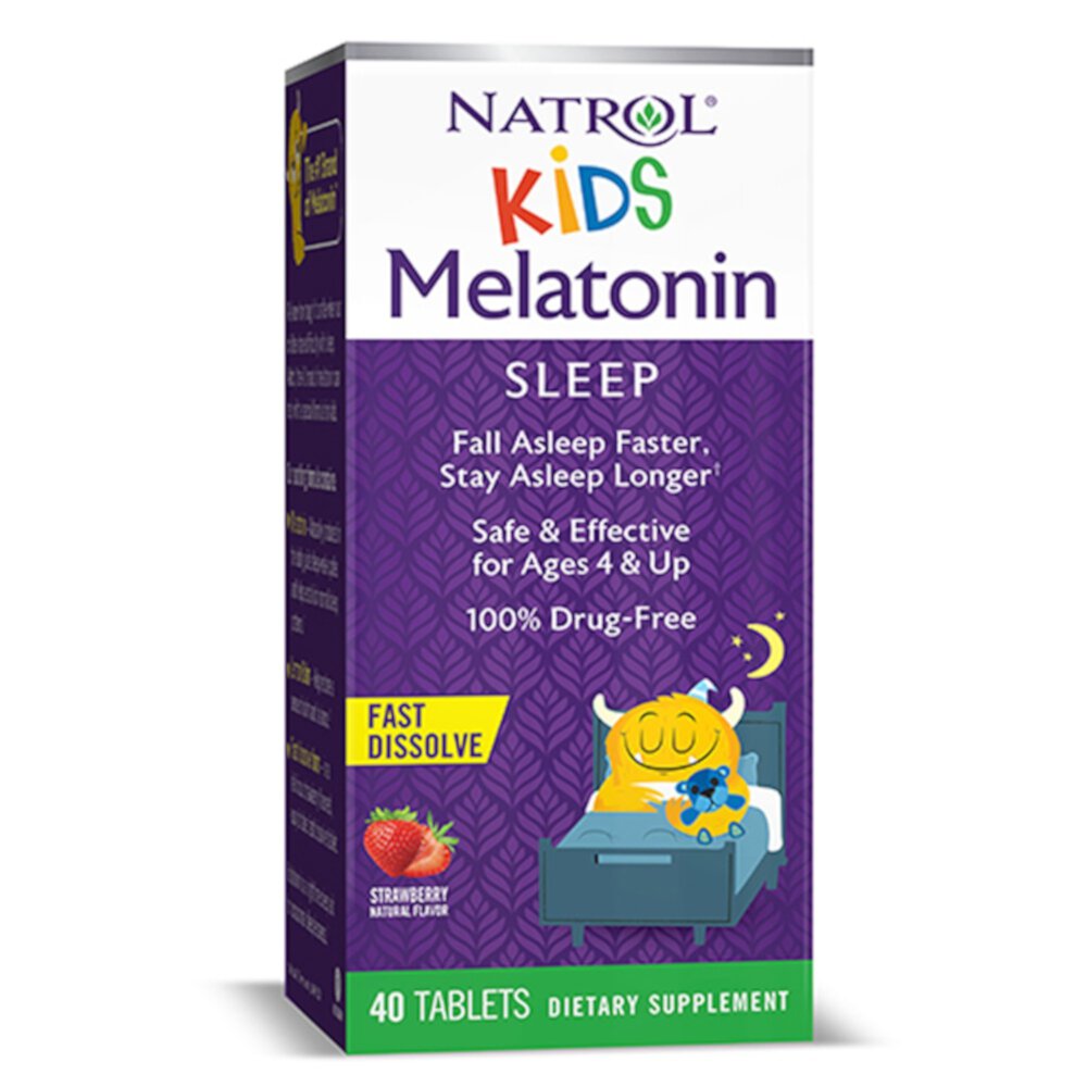 Kids Melatonin Fast Dissolve Tablets (Таблетки) with Lemon Balm for Children Ages 4 and Up Drug Free Strawberry Flavored -- 1 mg - 40 Tablets Natrol