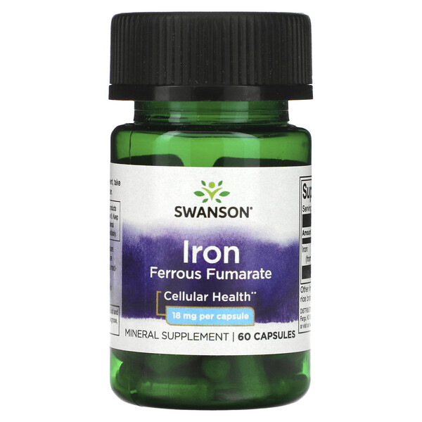 Железо Феррозный Фумарат - 18 мг - 60 капсул - Swanson Swanson