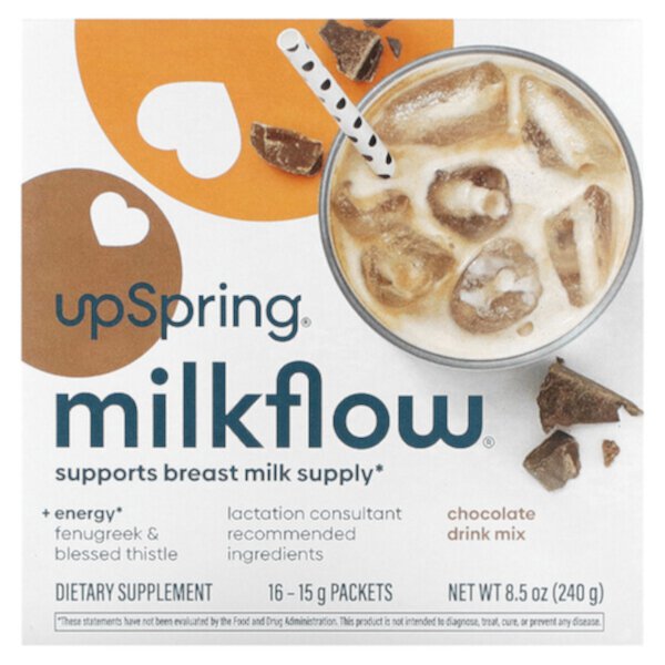 Milkflow Drink Mix, Chocolate, 16 Packets, 0.53 oz (15 g) Each UpSpring