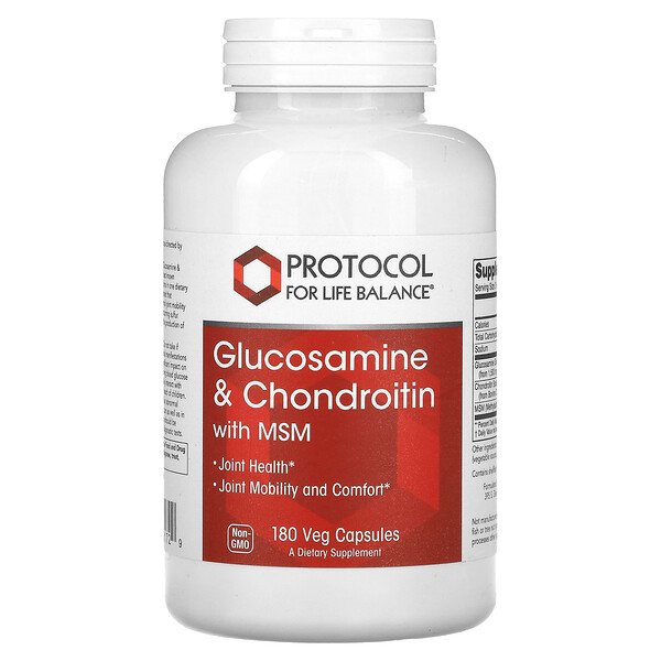 Glucosamine & Chondroitin with MSM, 180 Veg Capsules (Вегетарианские капсулы) Protocol for Life Balance