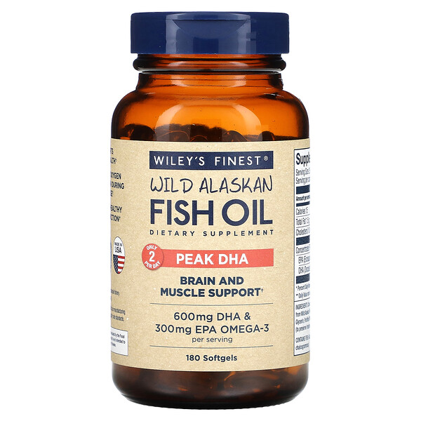 Рыбий жир Wild Alaksan, пик DHA, 180 мягких таблеток Wiley's Finest