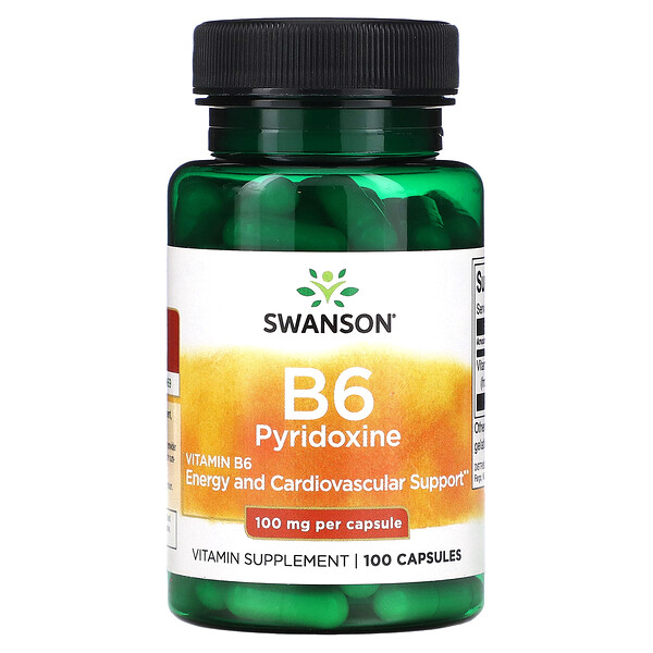 B6 Пиридоксин - 100 мг - 100 капсул - Swanson Swanson