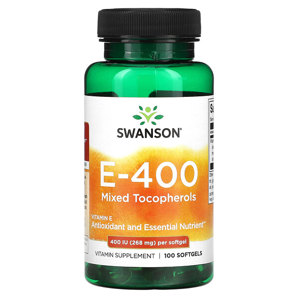 E-400, Смешанные Токоферолы, 400 МЕ (268 мг), 100 мягких капсул - Swanson - Витамин E Swanson