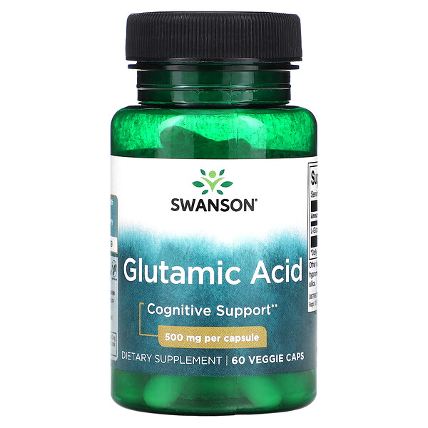 Глутаминовая кислота - 500 мг - 60 растительных капсул - Swanson Swanson