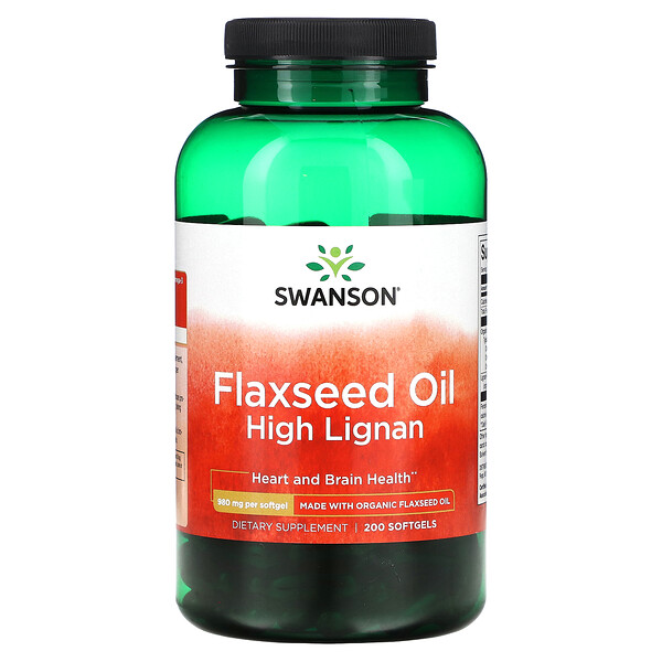 Масло льняного семени с высоким содержанием лигнанов - 980 мг - 200 мягких капсул - Swanson Swanson