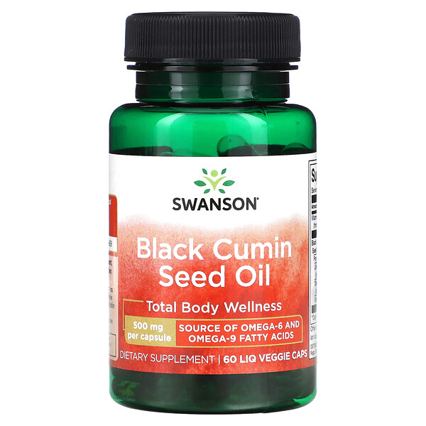 Масло семян черного тмина, 500 мг, 60 жидких растительных капсул Swanson