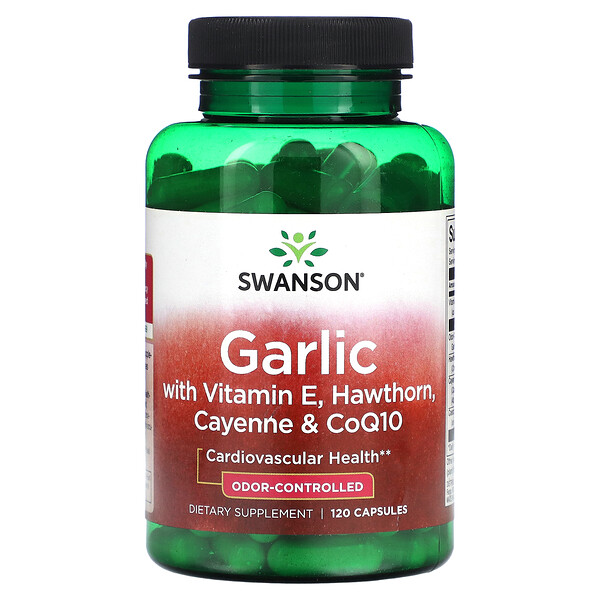 Garlic with Vitamin E, Hawthorn, Cayenne & CoQ10, 120 Capsules (Капсулы) Swanson