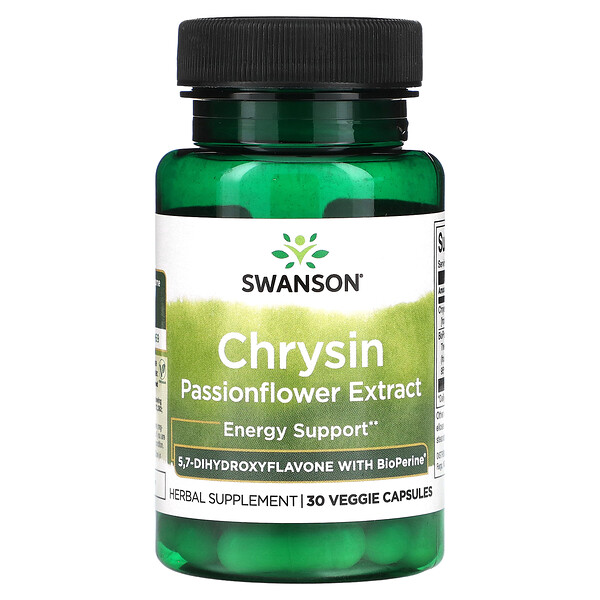 Экстракт пассифлоры хризин, 30 растительных капсул Swanson