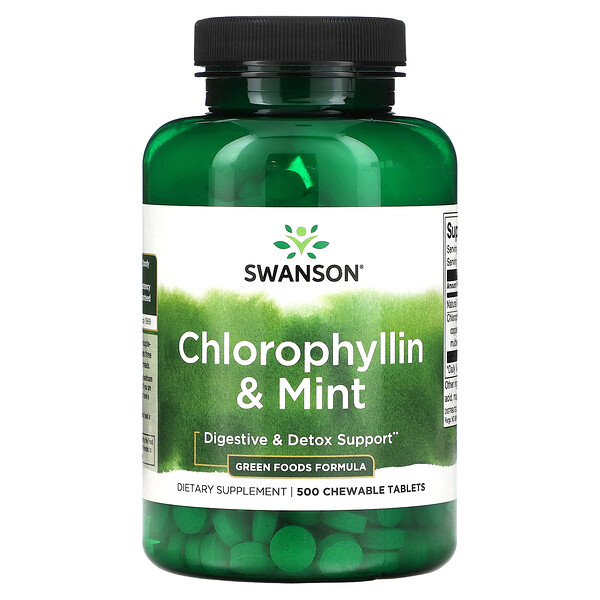 Хлорофиллин и мята - 500 жевательных таблеток - Swanson Swanson