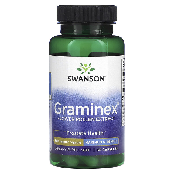 Экстракт цветочной пыльцы Graminex, максимальная сила, 500 мг, 60 капсул Swanson