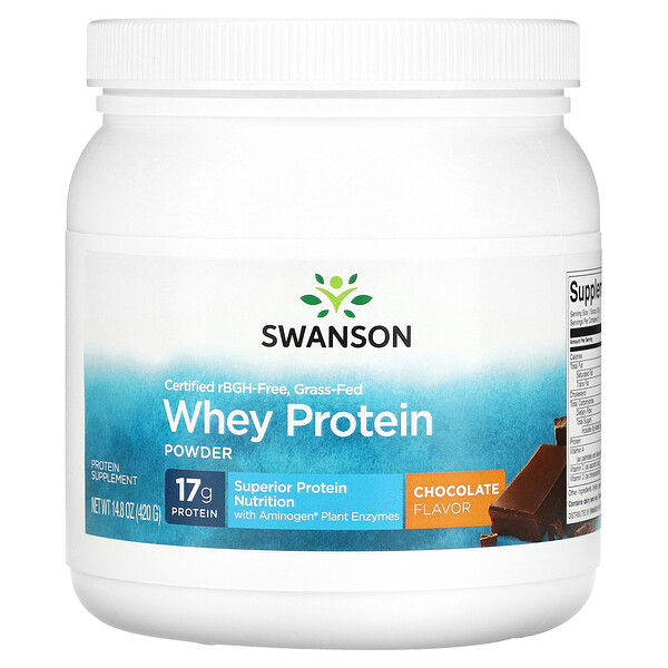 Certified rBGH-Free, Grass-Fed Whey Protein Powder (Порошок), Chocolate, 14.8 oz (Унции) (420 g) Swanson