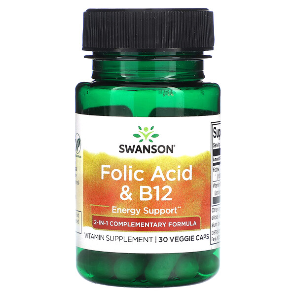 Фолиевая кислота и B12 - 30 растительных капсул - Swanson Swanson