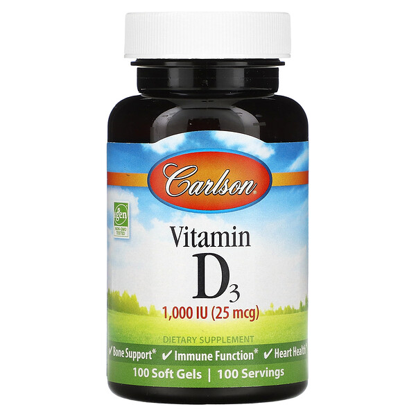 Витамин D3 - 25 мкг (1000 МЕ) - 100 мягких капсул - Carlson Carlson