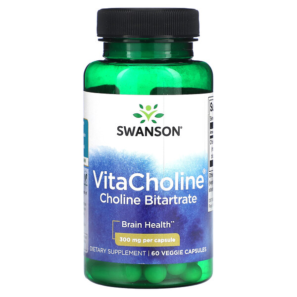 VitaCholine Choline Bitartrate, 300 mg, 60 Veggie Capsules Swanson