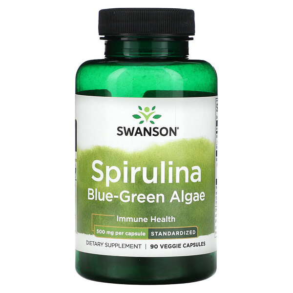 Спирулина, сине-зеленые водоросли, 500 мг, 90 растительных капсул Swanson