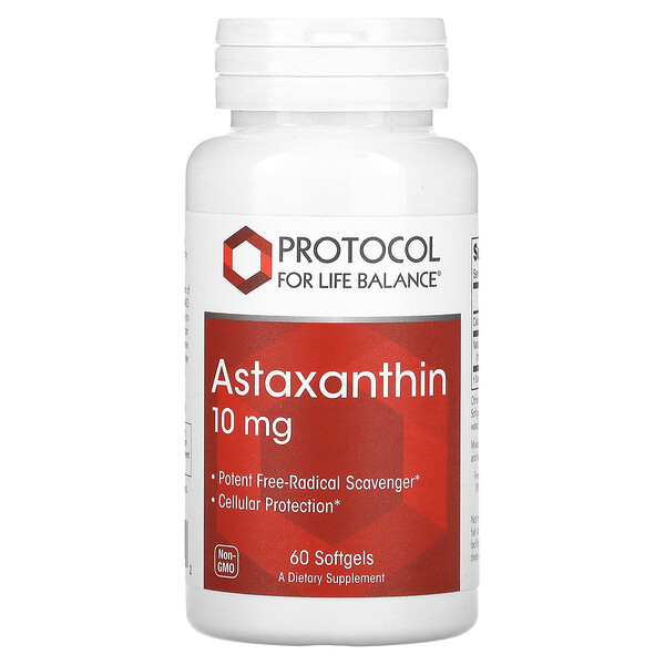 Астаксантин, 10 мг, 60 мягких таблеток Protocol for Life Balance