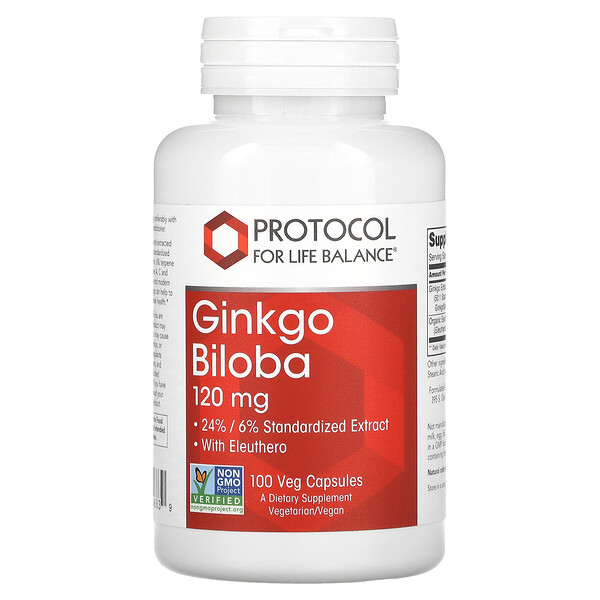 Гинкго Билоба - 120 мг - 100 растительных капсул - Protocol for Life Balance Protocol for Life Balance