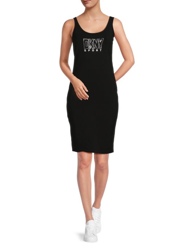 Платье-майка со стразами и логотипом DKNY