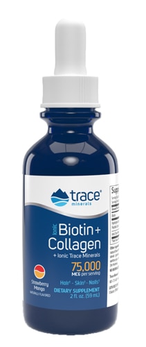 Liquid (Жидкость) Ionic Biotin + Collagen Strawberry Mango -- 75000 mcg - 2 fl oz (Жидкие унции) Trace Minerals ®